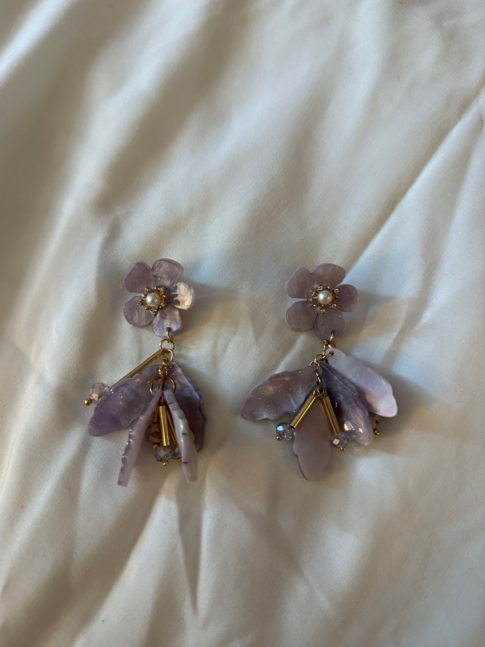 Lavender + Gold Floral Drop Statement Earrings
